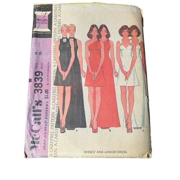 Vintage McCalls 3839 Sewing Pattern Misses Dress Size 16 1973 - Picture 1 of 2